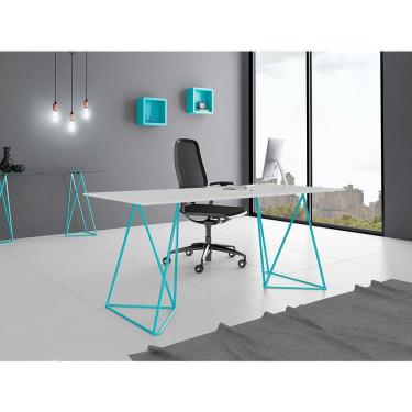 Imagem de Escrivaninha Bela Vista Cavalete Tampo Branco Base Ferro Azul Turquesa - Preto