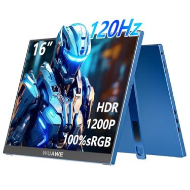 Imagem de WUAWE Monitor Portátil De 16", 1200P, 120Hz, 100% Srgb, Monitor Portátil Para Jogos Com Suporte Integrado, Hdr E Freesync, Usb C Para Pc, Switch E Ps5
