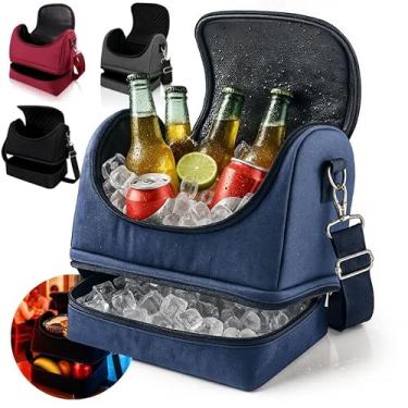 Imagem de Bolsa Térmica 2 em 1 Marmiteira Compacta para Almoço com Duplo Compartimento Isotérmico à Prova dÁgua Ideal para Trabalho Academia ou Passeios (AZUL)