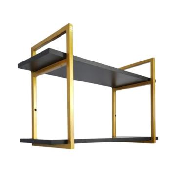 Imagem de Prateleira Suspensa Industrial 2 Andares Dourada em MDF – Organizador de Parede Decorativo e Funcional (Preta)