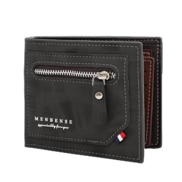 Imagem de Carteira masculina com zíper, carteira dupla de poliuretano macio com 3 bolsos com zíper, grande capacidade para dinheiro, moeda, chave, porta-cartões de visita, Preto, small, Casual