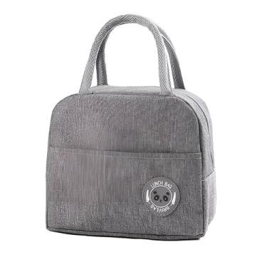 Imagem de Bolsa Térmica Portátil Lancheira Marmita Infantil de Mão para Viagem Piquenique (Cinza)