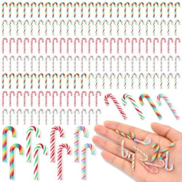 Imagem de 160 mini bengalas de doces para artesanato, mini bengala de plástico colorida de Natal para decoração de árvore de Natal