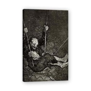 Imagem de Old SwingingFrancisco De Goya Impressão em tela romântica espanhola - Obra-prima do influente pintor romântico 59,9 x 96 cm emoldurado