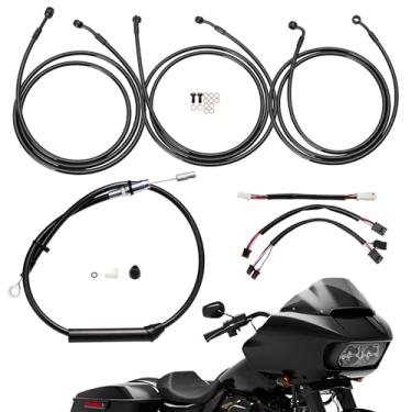 Imagem de TIGERSGATE Kit de cabos de guidão Touring Ape Hangers de 35.6 cm, kit de chicote de fios de extensão de sinais de seta dianteiros Plug & Play & TBW & CAN Bus e fio de aderência aquecido para Harley