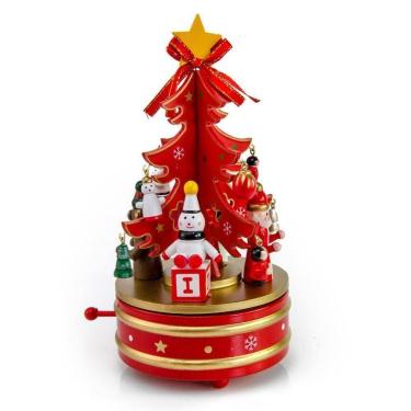 Imagem de Arvore De Natal De Madeira Musical Movimenta Gira Toca Musica Enfeite Natalino Mesa Estante Recepçao Armario