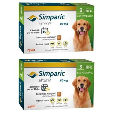Imagem de 2 Cxs Simparic 80mg Combo Antipulgas e Carrapatos Em Cães - Zoetis