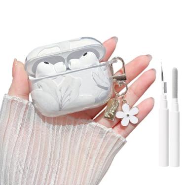 Imagem de MINSCOSE Capa transparente compatível com AirPods 4, linda borboleta, flor de lírio, design estético com chaveiro floral, capa protetora de TPU macio à prova de choque para Airpods 4 para mulheres e