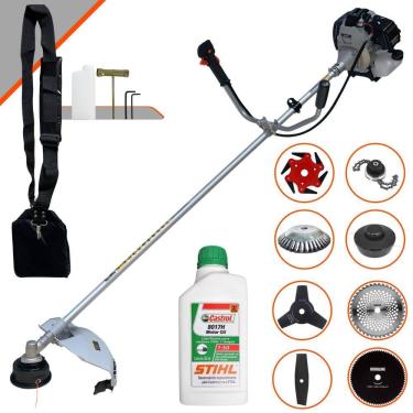 Imagem de Roçadeira Toyama TBC43H 43cc 1,7HP Com Carretel + Facas 2 Pontas, 3 Pontas, 6 Pontas, 40 Dentes Vídea, 80 Dentes, Trimmer, Escova de Aço + ÓLEO STIHL