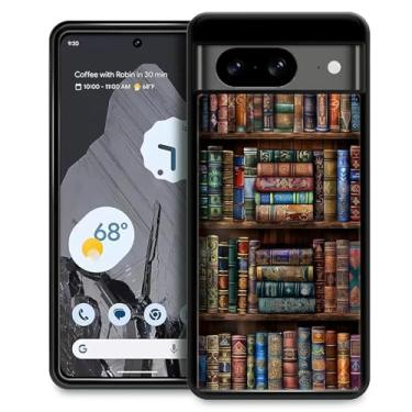 Imagem de CARLOCA Capa compatível com o Google Pixel 8, design para meninas, à prova de choque, antiarranhões, capa traseira de policarbonato rígido, estampa moderna, estante de livros de couro colorido