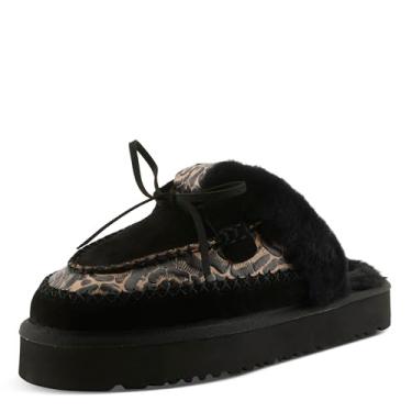 Imagem de L'Artiste Slider Mule de couro em relevo e camurça – Tamanco sem cadarço com forro de shearling, Camurça preta, 7.5-8