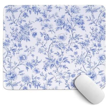 Imagem de PaJiaNi Mouse pad chinês azul claro, tapete de mesa floral azul e branco, tapete de mouse floral feminino para decoração de dormitório, casa, escritório, mesa, 29 x 24 cm