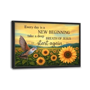 Imagem de Arte de parede grande de girassol para sala de estar imagens de beija-flor de girassol grande decoração de parede pintura inspiradora arte motivacional decoração emoldurada para quarto banheiro