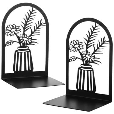 Imagem de Organizadores de livros, suportes de livros em forma de vaso, suportes de livros resistentes, 2 peças para prateleiras, para escola, divisórias de livros pretos, presente, casa, escritório