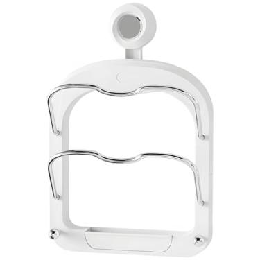 Imagem de Organizador de tampas brancas de 2 camadas para utensílios de cozinha, economia de espaço, suporte de tampa de panela com gancho de ventosa montado na parede
