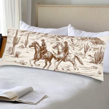 Imagem de Capa de travesseiro de corpo de caubói 51 x 137 cm tema do deserto do oeste selvagem americano com cowboys fronha de almofada longa rústica com fecho de envelope, capas de almofadas lombares capa de