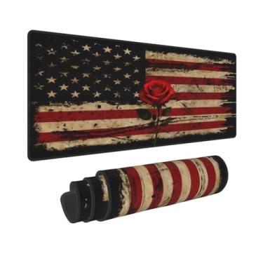 Imagem de CANFLASHION Tapete de mouse com bandeira americana, tapete de mesa de escritório 80 x 28 cm, mouse pad grande para jogos com design rosa, GG estendido à prova d'água para computador com base de