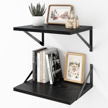 Imagem de Acovy Prateleiras flutuantes profundas montadas na parede, 40,6 x 30,5 cm, prateleiras de parede pretas com suportes, conjunto de 2 para quarto, sala de estar, banheiro, cozinha, escritório