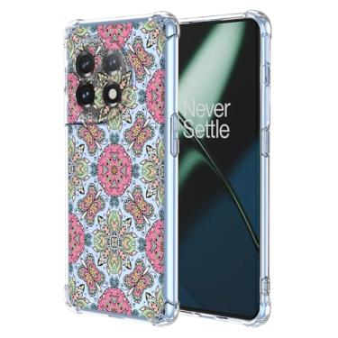 Imagem de WEIOUHR Capa para OnePlus 11 5G Capa de telefone TPU transparente e macia, design de estilo boêmio, leve resistente a arranhões, para OnePlus 11 5G (rosa verde)