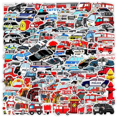 Imagem de Pacote de adesivos Cartoon, caminhão de bombeiros e carro de polícia, 100 unidades