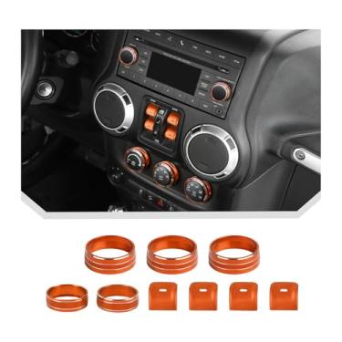 Imagem de JeCar Kit de acabamento para capa de botão de interruptor de janela Jeep Wrangler JK, acessórios interiores de alumínio laranja (2012-2018), 9 peças