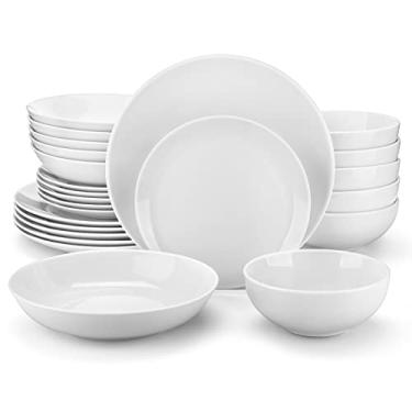 Imagem de MALACASA Conjuntos de jantar, 24 peças de pratos e tigelas de porcelana com 6 peças de prato de jantar/prato de sopa/prato lateral/tigela de cereal, serviço de jantar para 6, série Amelia