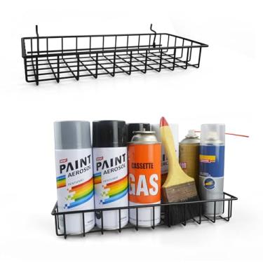 Imagem de G.CORE Cestas grandes para quadro de pinos – 2 unidades de prateleiras de bandeja rasa de metal para quadros de 1/4 – organizadores de latas de spray para garagem, bancada, loja, hobby artesanato