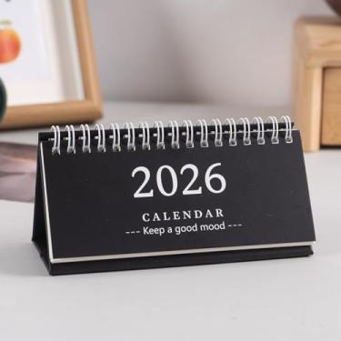 Imagem de Mini calendário de mesa 2025-2026 pequeno para agenda diária, material de escritório, preto