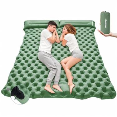 Imagem de PACOONE Almofada de dormir dupla para acampamento, tapete de dormir autoinflável com travesseiro bomba de pé embutida, colchão de ar portátil de acampamento para 2 pessoas para mochila, caminhadas