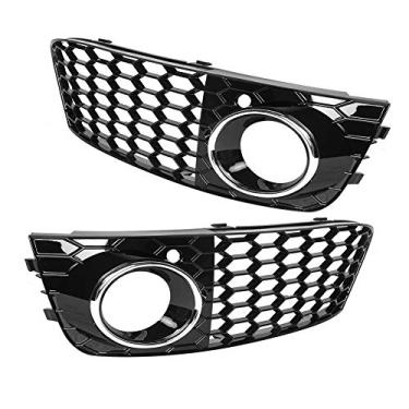 Imagem de Matybobe Capa de farol de neblina estilo B8 RS Grade de malha galvanizada preta para base sedã 2009-2011 4 portas (galvanoplastia (GZ.D072DL/R))