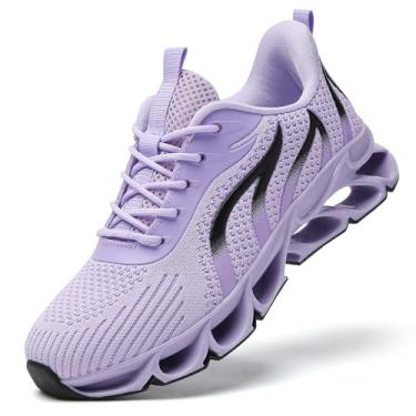 Imagem de TSlODFO Tênis de corrida feminino atlético para caminhada, Wk05 Roxo claro, 37