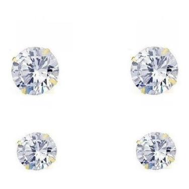 Imagem de Dupla Brinco Pedra Zirconia Ponto De Luz 2 Pares 3 4 5 6 Mm - De Castr