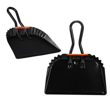 Imagem de 2 pá de lixo de metal preto, bandeja de pó de aço resistente de 30 cm com alça de pá de lixo portátil para uso interno, externo, lareira, industrial e comercial