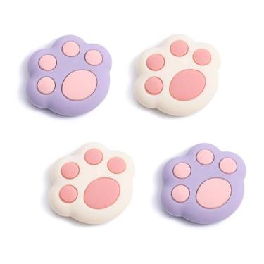 Imagem de DLseego 4 Pegas de polegar projetadas para Nintendo Switch 2 (2025), silicone macio Joycon controle analógico capa protetora antiderrapante botão Joycon Joystick Caps Covers, Cat Paw - rosa roxo