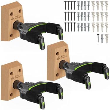 Imagem de AA AUDIO ACCESSORY Suporte Parede Guitarra(3 unid.) - 4 Parafusos, Não Cai, Trava Auto, Veludo Seguro Nitro, Ângulo Adapt., Compatível com Guitarra Clássica Pesada, Acústica, Elétrica, Baixo, Mandolim