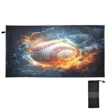Imagem de ATTX Toalha de praia de fogo de água de beisebol 79 x 188 cm - Cobertor leve de microfibra resistente à areia de secagem rápida para piscina, ioga, academia e viagens | Esportes de banho de natação