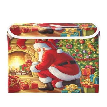 Imagem de SEHANY Cestas de armazenamento de Papai Noel de Natal com tampas, organizador de caixas de armazenamento de tecido para armário de roupas, cobertor de escritório, berçário, 42 x 32 x 30 cm