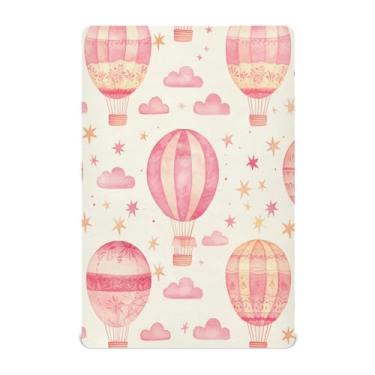 Imagem de KEEPREAL Jogo de lençol com elástico para meninos e meninas, macio, respirável, confortável, aquarela com balões de ar quente, para berço padrão e colchão infantil #624