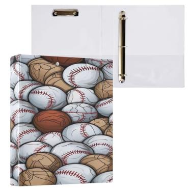 Imagem de Blueangle Fichário de 3 anéis com padrão de bolas de beisebol com prancheta e 2 bolsos - Organizador de documentos decorativos de 3 cm para escritório, suprimentos de reunião (266)