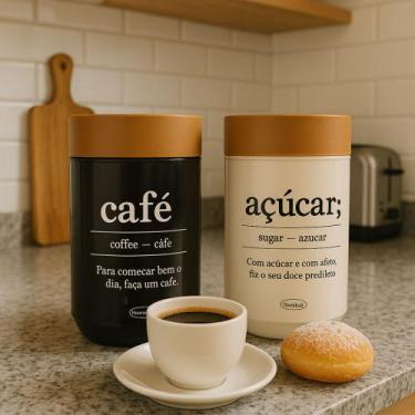 Imagem de Kit 2 Potes Empilháveis Porta Café e Açúcar Alimentos Cozinha - Plasút