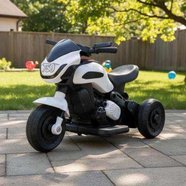 Imagem de Moto Elétrica Infantil 6V Branca Triciclo de Passeio - UNITOYS