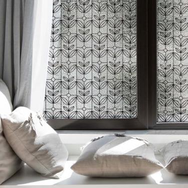 Imagem de Flortlias Película de privacidade vitral com padrão de vidro de chumbo texturizado para porta da frente do banheiro, folhas abstratas, 43 x 215 cm