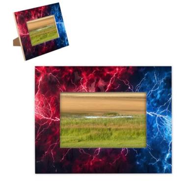 Imagem de hongjinglin Porta-retrato de 20,3 x 25,4 cm, madeira, relâmpago, vermelho, azul, fresco, com tapete para parede e mesa, moldura para pendurar na parede para decoração de casa e amigos da família