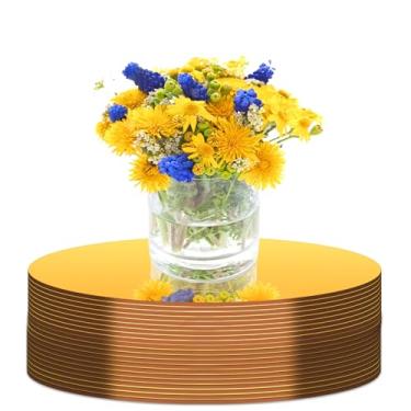 Imagem de 20 peças de espelhos redondos dourados para centros de mesa, espelhos acrílicos, placa de vela, bandeja circular de velas espelhadas para mesa de casamento, decorações de aniversário, artesanato