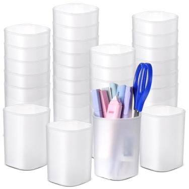 Imagem de WWEsemeren 30 peças de porta-canetas para organizadores de mesa e armazenamento de artigos de papelaria de plástico fosco, porta-lápis, copos em estilo transparente para escritório, escola, casa