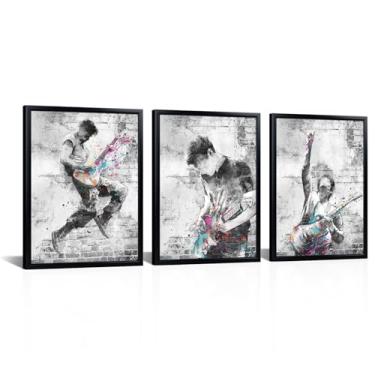 Imagem de Kalormore Arte de parede de guitarra emoldurada em 3 peças (30 x 40 x 3 peças)