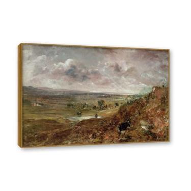 Imagem de NHLDZYH Moldura de teca. Arte em tela emoldurada estilo constable (paisagem 47), impressões de parede de paisagem inglesa, decoração de parede com tema de natureza para quarto ou escritório. 50 x 70
