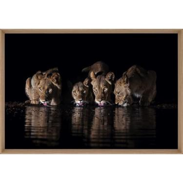 Imagem de Quadro Decorativo com Vidro Sala Hall Quarto 64x94cm Preto Leões