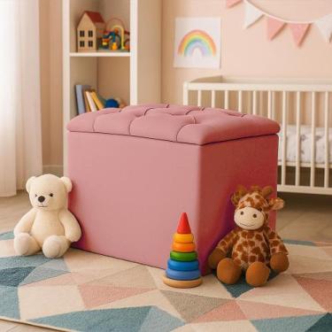 Imagem de Puff Bau Capitone Banqueta Retrô Tecido Suede Dritex Cor:Suede rose, S