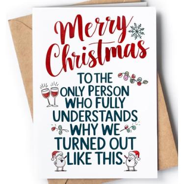 Imagem de Cartão de Natal engraçado para irmã ou irmão - Cartão de Feliz Natal para irmãos - Cartões fofos de Natal em branco dentro com envelope para ela, ele - Presente de Natal bem-humorado para família